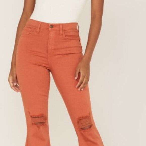 Sneak Peek Women's High Rise Distressed Flare Jeans Size 30 Brandy Brown - Picture 1 of 7